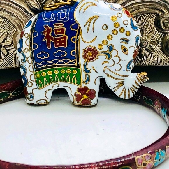 Vintage Cloisonne Elephant Pendant & Bangle - Picture 5 of 14